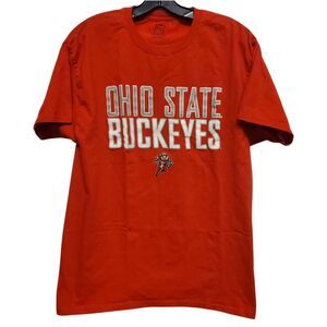 OHIO STATE BUCKEYES Shirt Adult Large Red Gray Spell Out Logo College Football